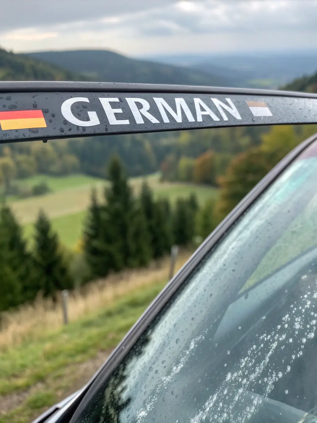 A vignette sticker displayed on the windshield of a car, with a focus on the official German vignette design. The image should be crisp and clear.
